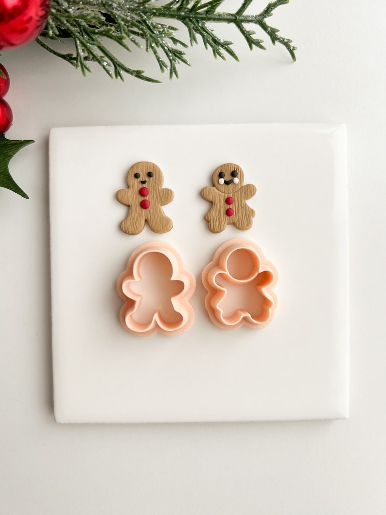Gingerbread Couple Set of 2 Gingerbread Man and Woman Polymer Clay Cutter Christmas Polymer Clay Cutter Holiday Seasonal Festive image 1