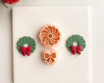 Christmas Wreath No. 2  | Christmas Holiday Festive Wreath Polymer Clay Cutter Christmas Polymer Clay Cutter Embossed Wreath