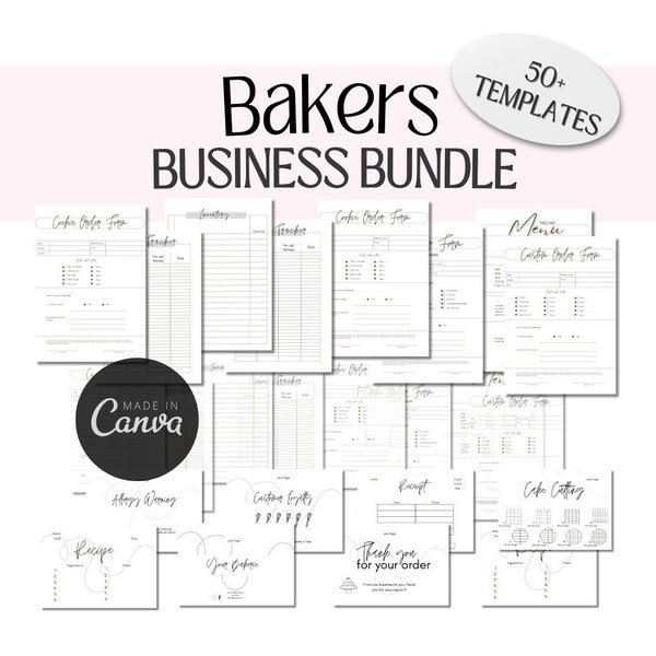 Cake Business Bakkerijbundel Brandingkit voor kleine bedrijven Bakken zakelijke bestelsjabloon Taartvormen Order Tracker Bewerkbare zakelijke sjablonen