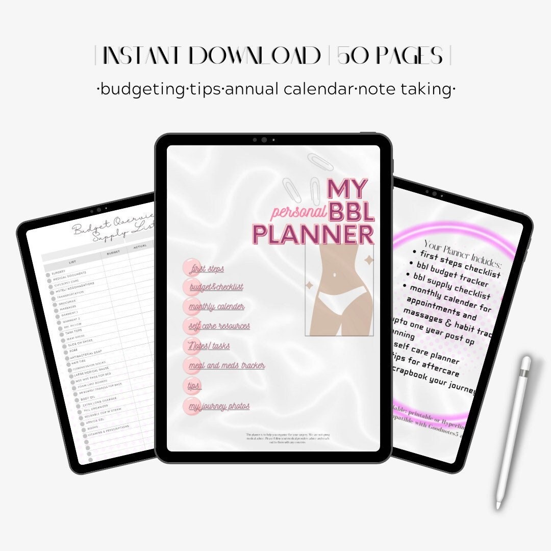Digital Bbl Planner Bbl Supply List Planner for Bbl Surgery Organizer