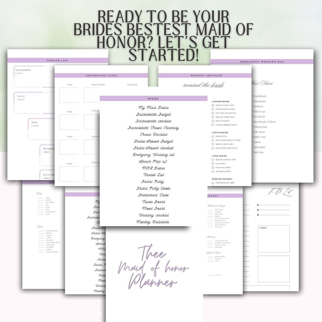 MOH Printable Planner to Do List MOH Digital Matron of Honor - Etsy