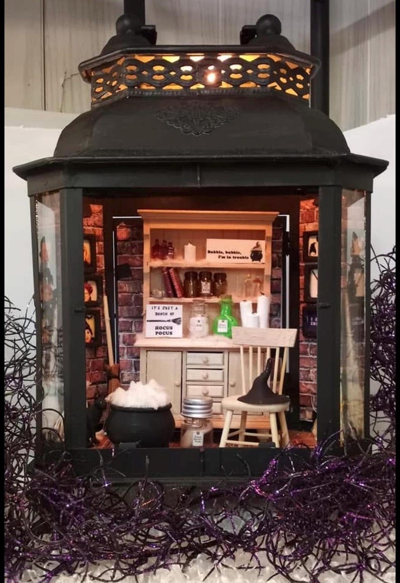 Three Witch Sisters Inspired Halloween Lighted Lantern Miniature Decor - Halloween Decorations image 1