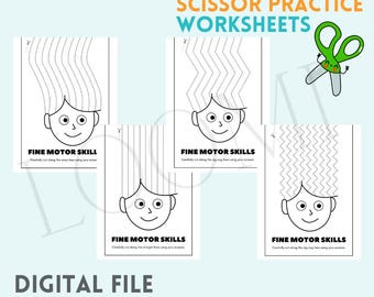 Scissor Skills Worksheets | 4 Fine Motor Cutting Practice Pages | Preschool & Kindergarten Printables PDF