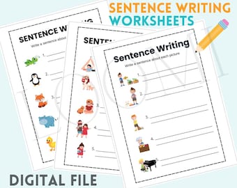 Sentence Writing Worksheets for Kids | Picture Prompts Writing Practice | Kindergarten & 1st Grade Printable PDF