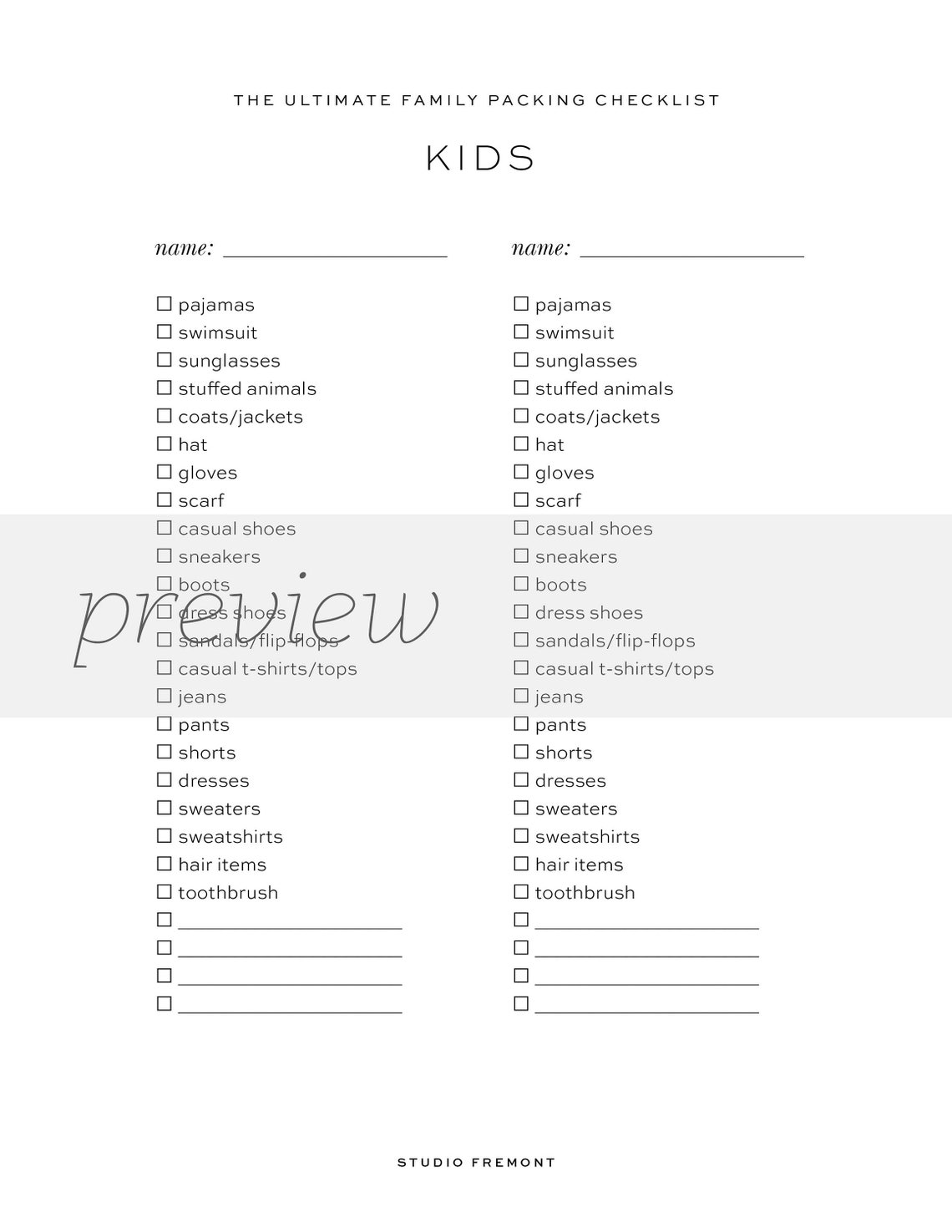 The Ultimate Family Packing List | 9-page PDF Printable Vacation Travel Trip Checklist ...