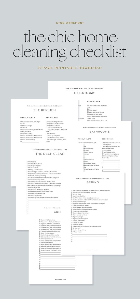 The Ultimate Home Cleaning Checklist 8Page PDF Printable Etsy