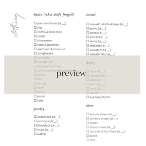 The Chic Girl's Packing List Printable, PDF Packing List for Vacation ...