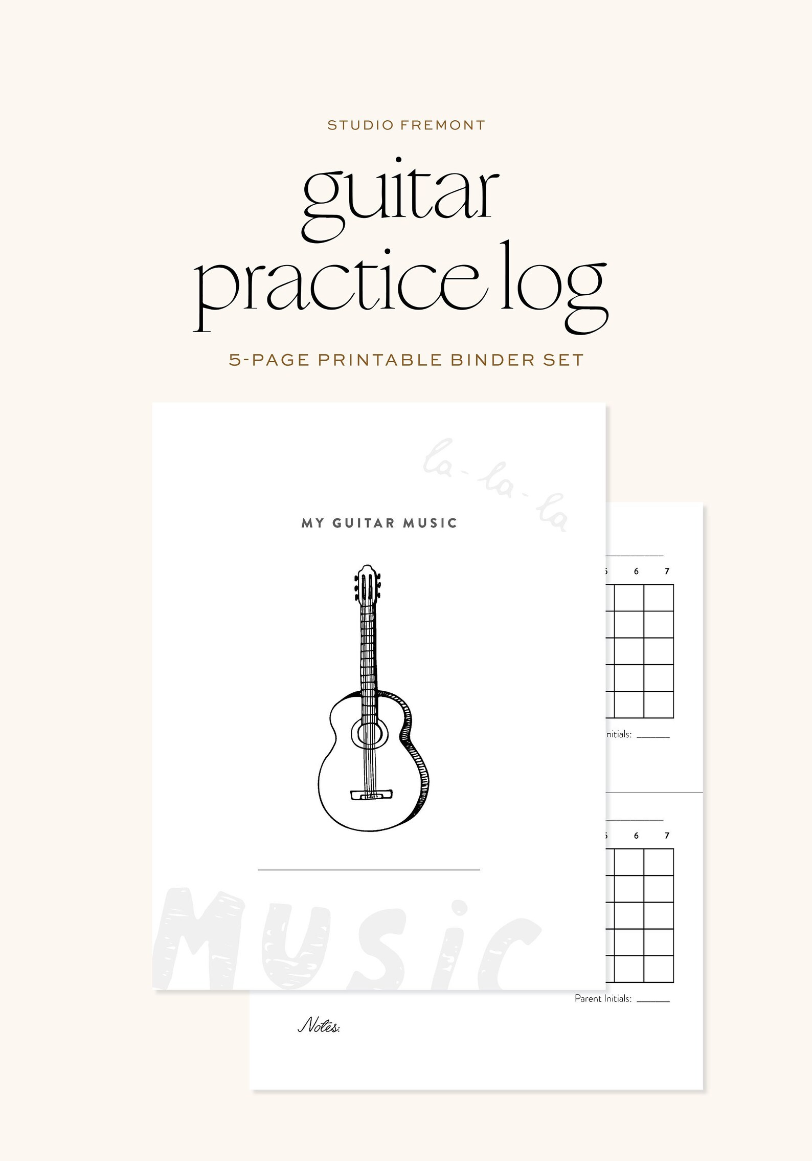 Guitar Practice Log PDF Printable Music Practice Checklist Printable