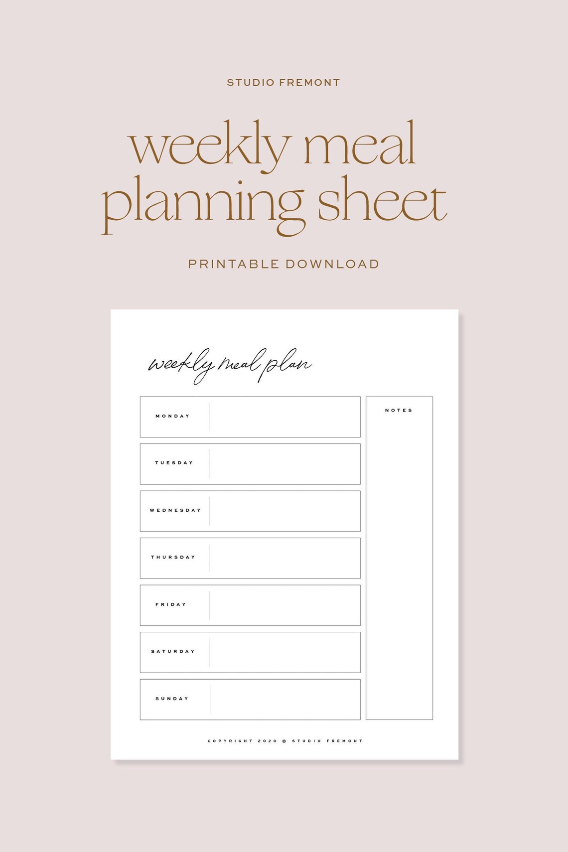Weekly Meal Plan Printable | Printable 7 Day Meal Planning Sheet | 7 ...