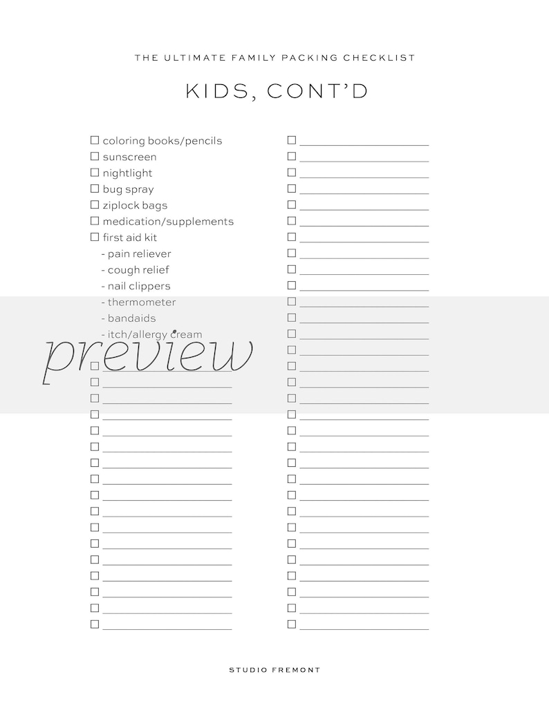 The Ultimate Family Packing List 9page PDF Printable Vacation Travel