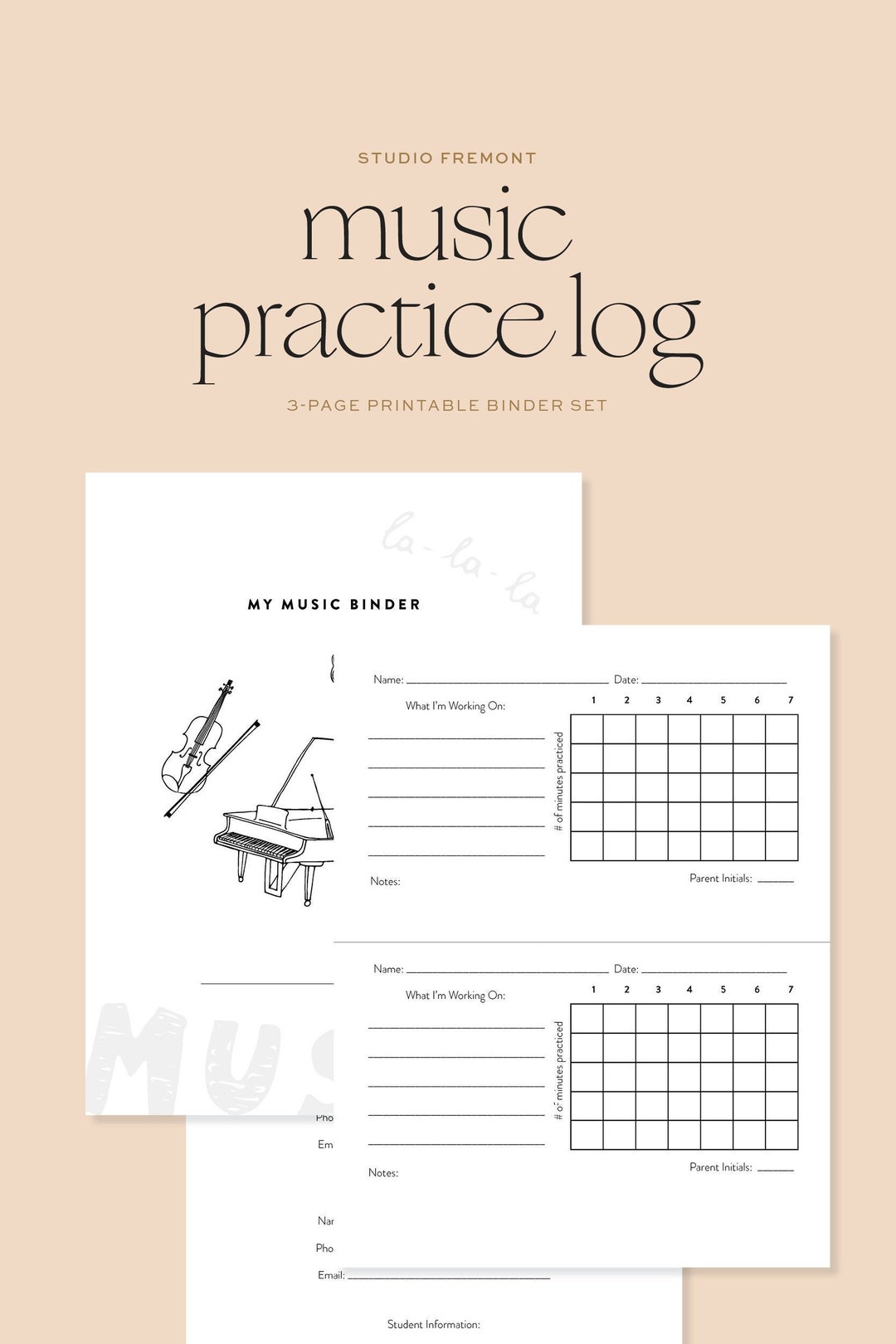 Music Practice Log PDF Printable Music Practice Checklist Etsy Australia
