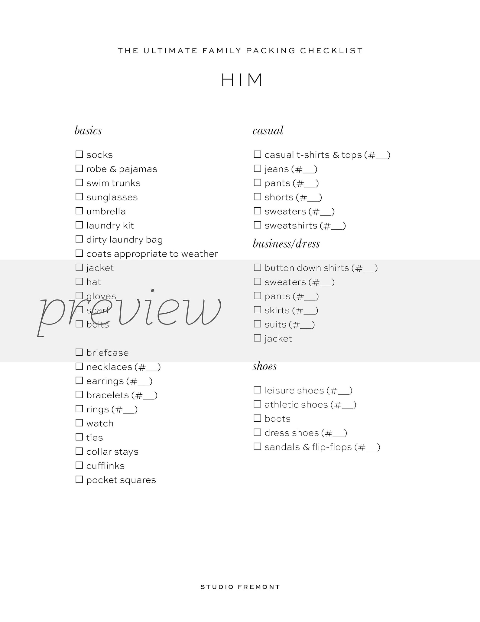 The Ultimate Family Packing List | 9-page PDF Printable Vacation Travel Trip Checklist ...