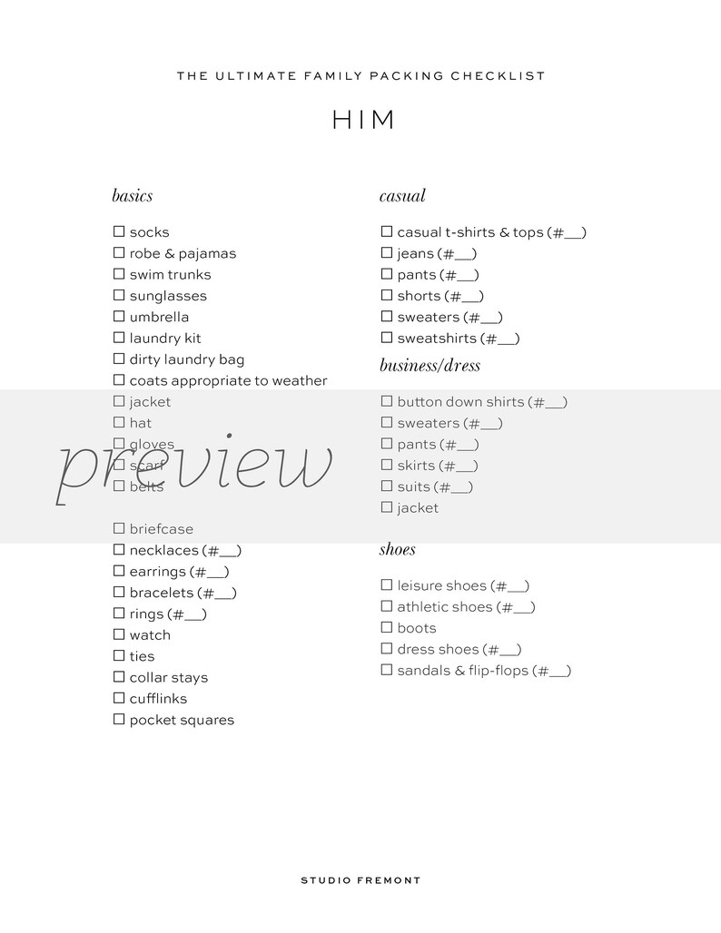 The Ultimate Family Packing List 9page PDF Printable Vacation Travel