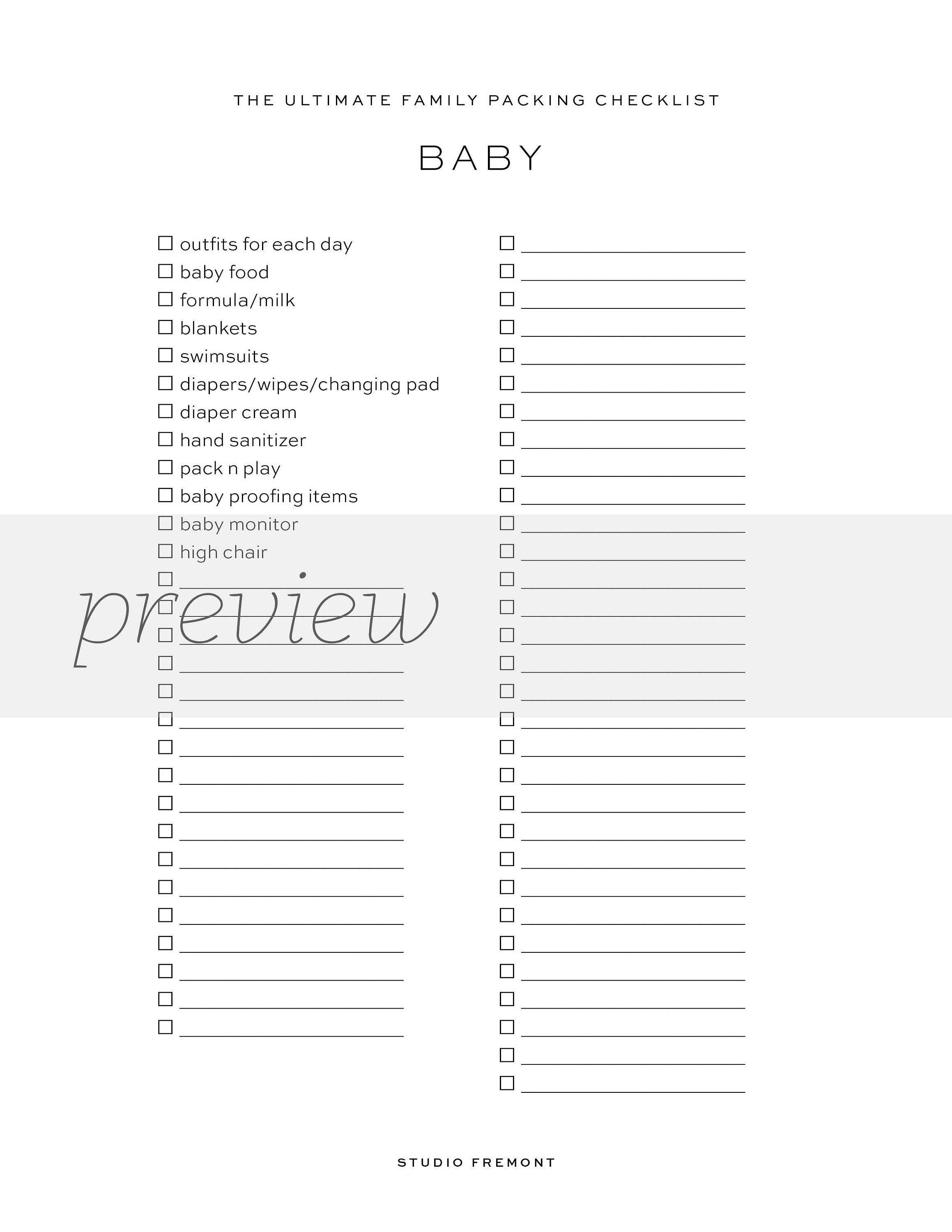 The Ultimate Family Packing List | 9-page PDF Printable Vacation Travel Trip Checklist ...