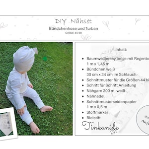 DIY sewing kit / cuffed pants and turban / pattern and instructions / incl. fabrics, sewing thread, sewing needle / tissue paper, fabric marker, pencil