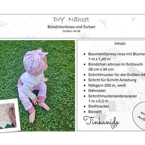 DIY sewing kit / cuffed trousers and turban / sewing patterns and instructions / including fabrics, sewing thread, sewing needle / tissue paper, fabric marker, pencil