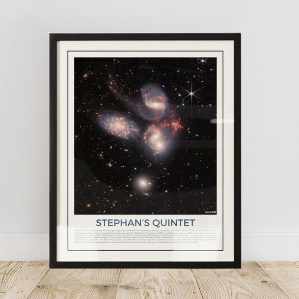 James Webb imprime l'affiche du quintette de Stephan, version anticipée Webb Images, décoration de bureau à domicile sur le thème de l'espace, affiche de l'espace, cadeaux pour les amoureux de l'espace