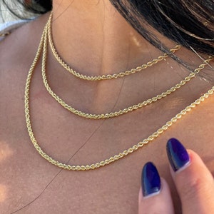 18k Gold Necklace, Rope Chain Necklace, Gold Rope Chain, Solid Gold Rope Chain, Real Gold Necklace, Dainty Gold Necklace, Anniversary Gift