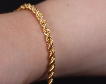 18k Gold Bracelet, Rope Chain Bracelet, Gold Rope Chain, Solid Gold Rope Chain, Real Gold Bracelet, Dainty Gold Bracelet, Anniversary Gift