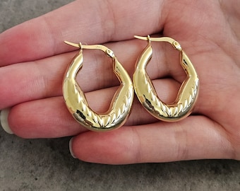 18K earrings gold hoop yellow real solid gold, high quality, genuine gold, real solid gold, gold earrings Italian gold, gift for her