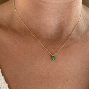 18K Solid Gold Necklace, Real Emerald, Natural Emerald Pendant, Emerald stone, Real Gold, Genuine stones, Necklace, May Gift Birthstone