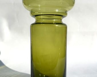 Stylish Mid Century Cased Olive Green Hooped Glass Tulppaani Vase Riihimaen Lasi Tamara Aladin Finland