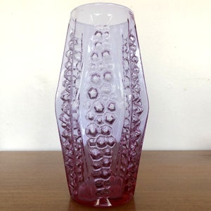 Large Mid Century Italian Neodymium Pink/Blue Glass Vase With Optic Panels Empoli 60&#39;s