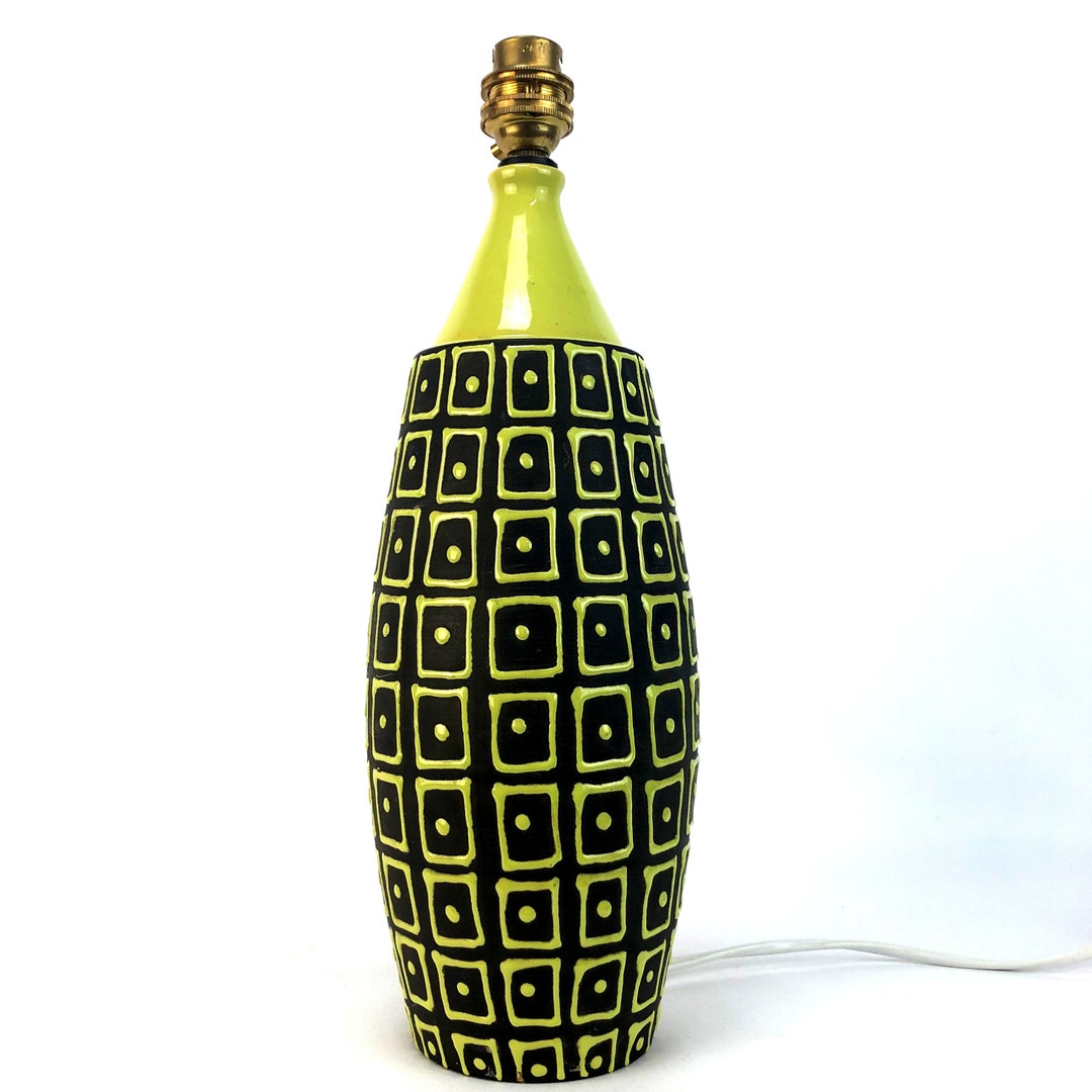 Superb Italian Mid Century Pottery Lamp Base Green/black Etsy