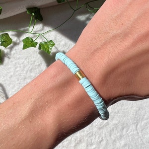 Blue Bubblegun Bracelet - Blue Heishi Bracelet - 14k Gold Plated Bracelet - Summer Beaded Bracelet