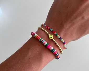 14k vergulde zomer armband stack, preppy kralen armband stack, boho armband set, moederdag cadeau