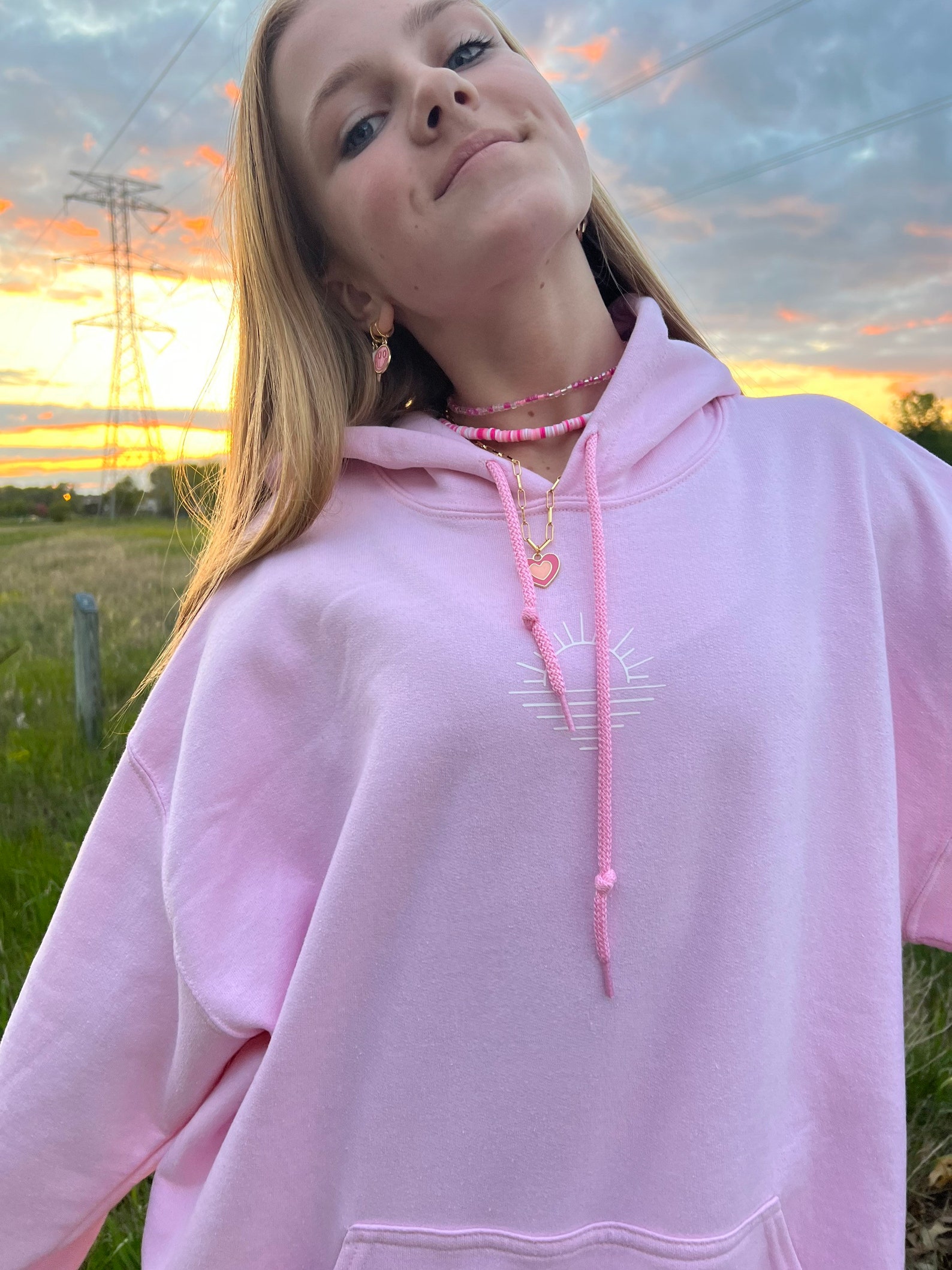 Pink Sunset Hoodie Trendy Pink Hoodie Light Pink Oversized Etsy