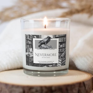 Nevermore Soy Wax Candle | Edgar Allan Poe | The Raven | Dark Poetry | Library Candle | A Midnight Dreary | Booklover Gift | Gothic Decor image 1