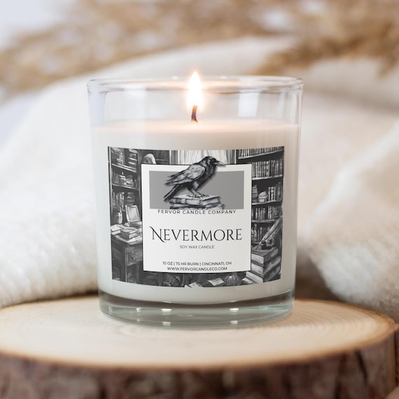 Nevermore Soy Wax Candle | Edgar Allan Poe | The Raven | Dark Poetry | Library Candle | A Midnight Dreary | Booklover Gift | Gothic Decor