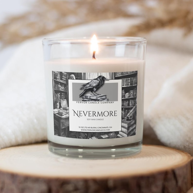 Nevermore Soy Wax Candle | Edgar Allan Poe | The Raven | Dark Poetry | Library Candle | A Midnight Dreary | Booklover Gift | Gothic Decor image 1