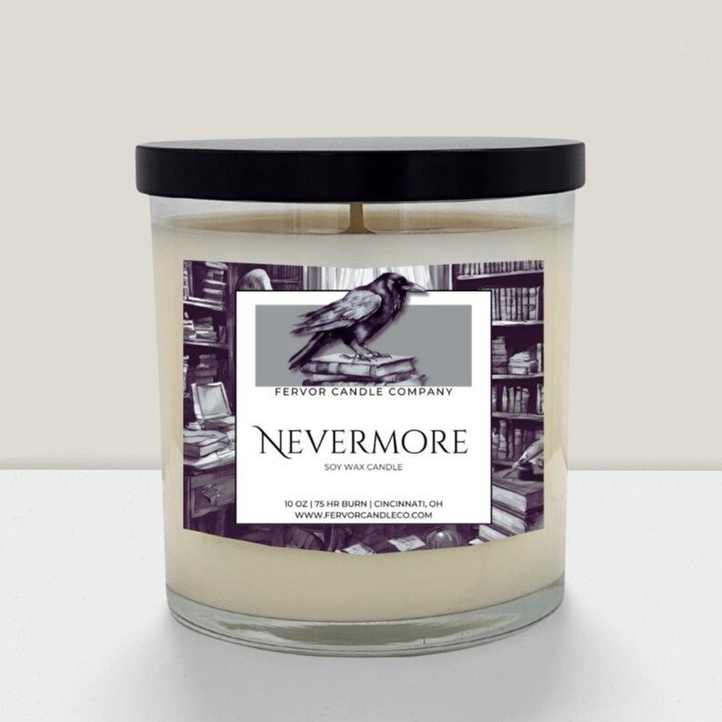 Nevermore Soy Wax Candle | Edgar Allan Poe | The Raven | Dark Poetry | Library Candle | A Midnight Dreary | Booklover Gift | Gothic Decor image 3