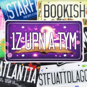 Once Upon A Time Bookish Sticker, 1Z UPN A TYM Vanity License Plate Sticker, Fantasy Fairy Tale Reader Gift