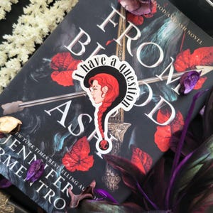 Pegatina de sangre y ceniza, producto oficial de la JLA, tengo una pregunta, Poppy Balfour, pegatina de FBAA, pegatina de Kindle de romance literario