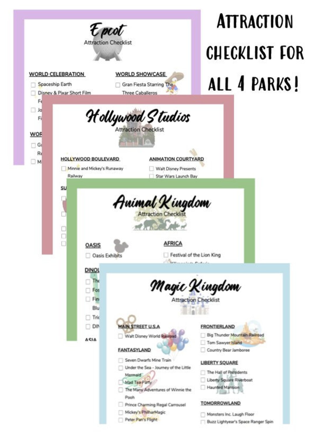 WDW Attraction Checklist - Etsy