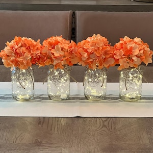 Fall Hydrangea Mason Jar Centerpiece with Fairy Lights