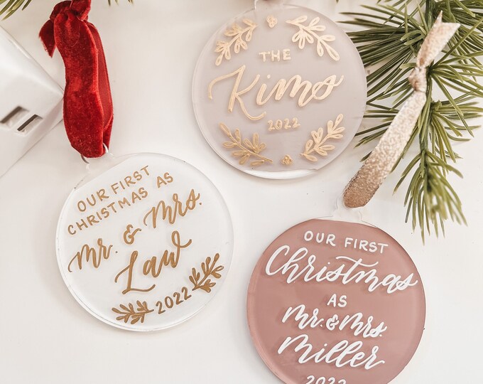 Acrylic Custom Ornament Personalized Christmas Gift Family Name Circle ...