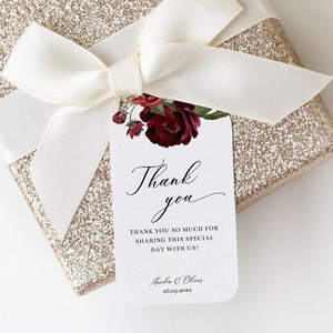 Eleganti etichette di ringraziamento per matrimonio in bordeaux - Modello per etichette di ringraziamento con download digitale