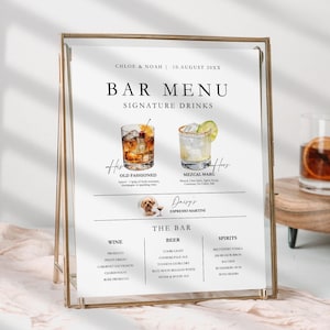 Moderne Bar Menü Schild Vorlage, Signatur Getränke Canva Menü Zeichen, seine und ihre Getränke, Hund Unterschrift, sofort Download