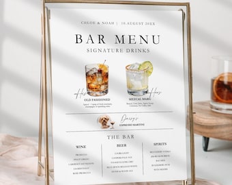 Modern Bar Menu Sign Template, Signature Drinks Canva Menu Sign, His And Hers Drinks, Dog Signature, Instant Download