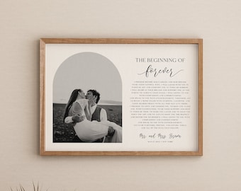Regalo de aniversario con votos matrimoniales fotográficos, plantilla minimalista para Canva (descarga instantánea)