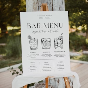 Hochzeit Hand gezeichnete Cocktail-Bar Menü, Signature Getränke Menü Schild Vorlage, Seine und Ihre Signature Getränke, Bar Menükarte, Instant Download