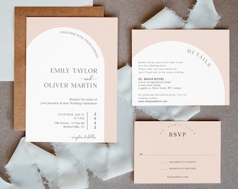 Invitación de boda estilo arco bohemio, confirmación de asistencia, detalles (descarga instantánea)
