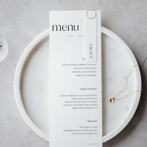 Minimalistische kaartsjabloonset voor menu en plaats, Canva bruiloftmenusjabloon, minimalistisch naamkaartje, Instant Download
