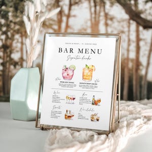 Modern Wedding Bar Signature Drinks Menu Sign Template, His And Hers Signature Drinks, Canva Bar Menu Sign, Instant Download