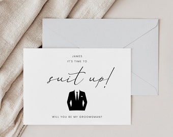 Time To Suit Up Groomsmen Proposal Card Template, Canva Best Man Proposal, INSTANT DOWNLOAD