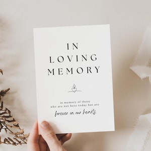 Plantilla de letrero de boda minimalista con texto "In Loving Memory", letrero conmemorativo de boda, letrero de Canva "Forever In Our Hearts", letrero de mesa conmemorativo, DESCARGA INSTANTÁNEA